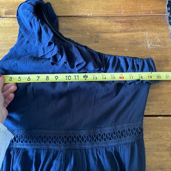 New NWT Talbots One Shoulder Ruffled Midi Dress Blue Size 14 - Picture 3 of 9